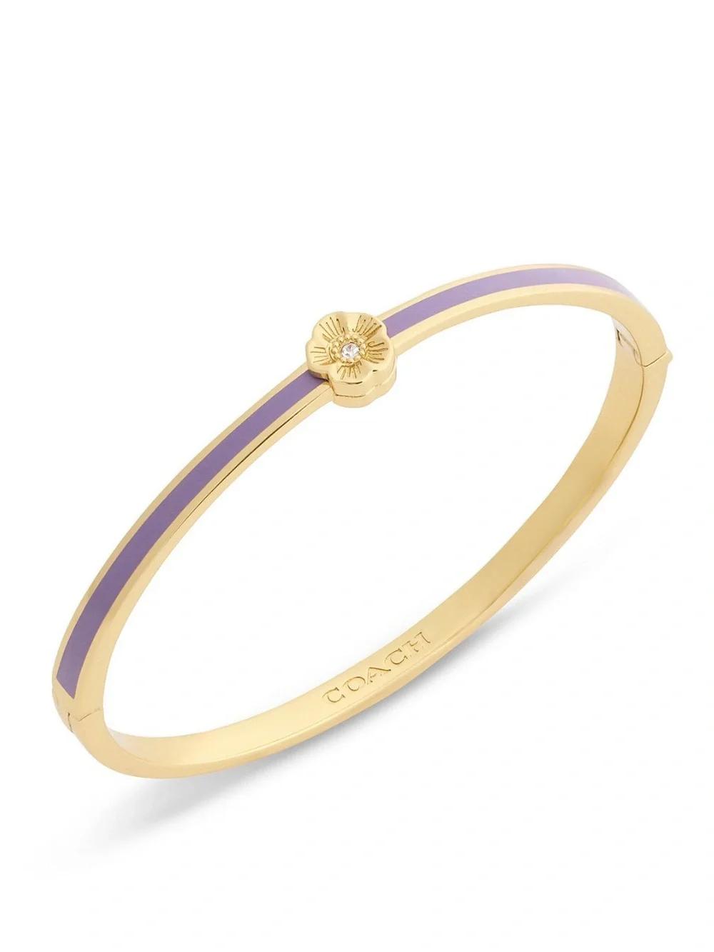 COACH Nia Floral Bracelet Gold-Tone Bangle with Lavender Enamel Flower Accent